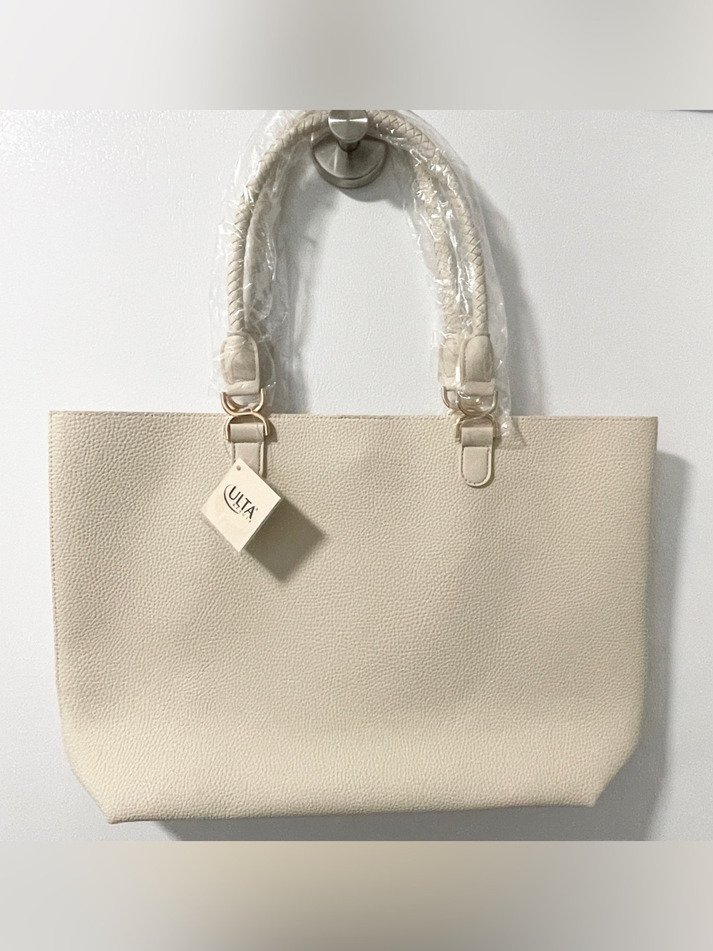 Ulta Beauty Cream Pebbled Tote with Braided Handles